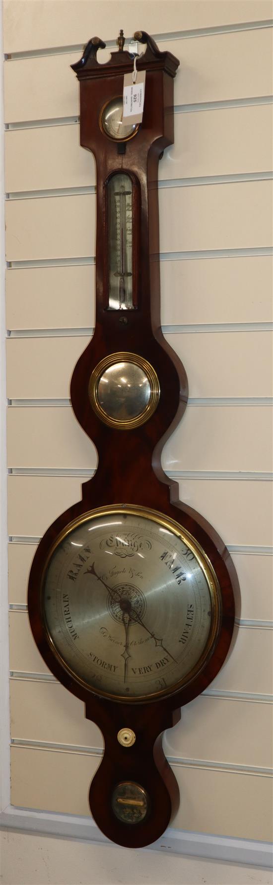 A 19th century mahogany wheel barometer by D. Fagioli & Son, Great Warner Street, Clerkenwell